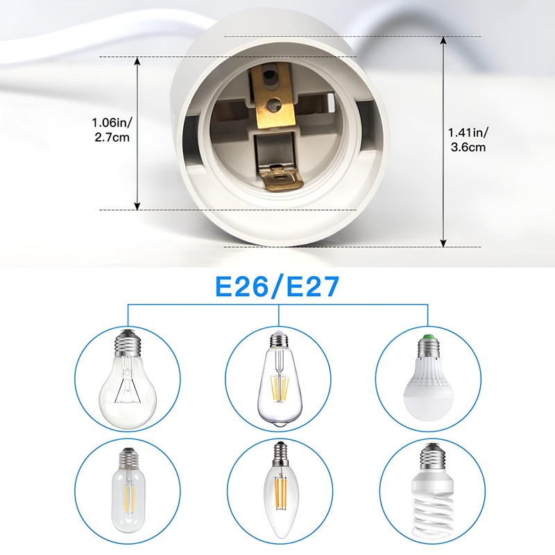 ABI® E26 Light Bulb Socket to 2-Prong US AC Power