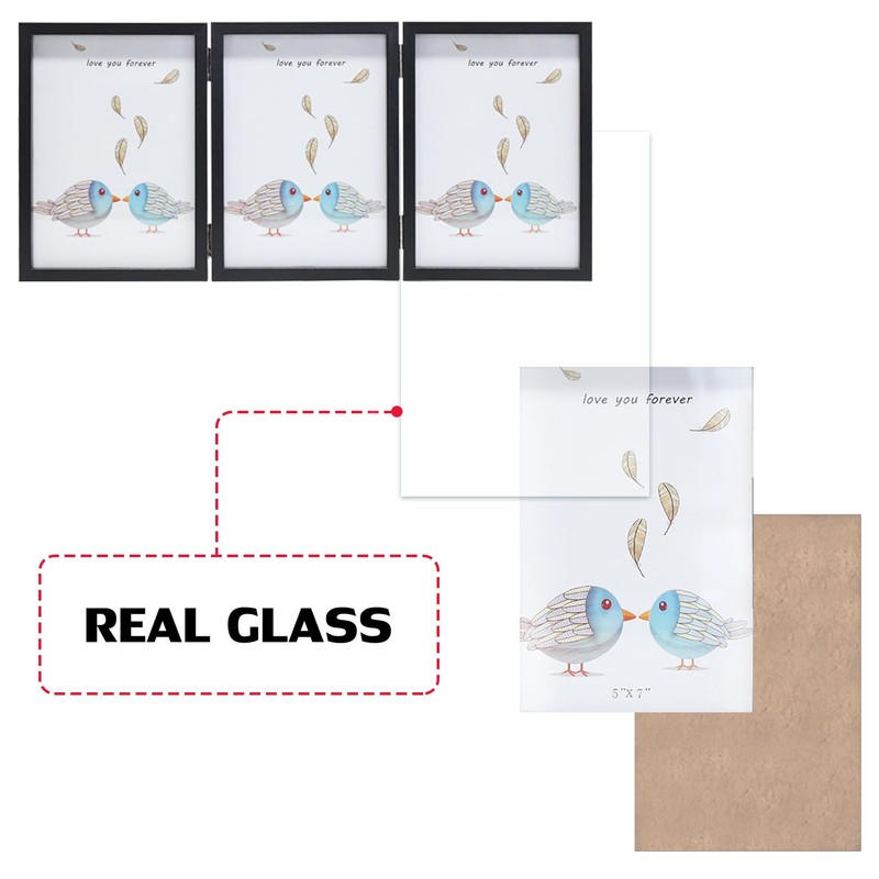 TOFOREVO 5x7 3 Picture Frame Triple Wooden Three Hinged Photo