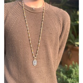 KELITCH Lucky 925 Silver Buddha Pendant Necklaces Wood Agate Beads Long Necklaces New Crystal Necklaces, Crystal, Pearl