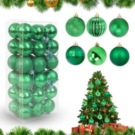 Feliciay 36pcs Christmas Ball Baubles Assorted Pendant Shatterproof Ornament Set Xmas Tree Decorations Hanging Decoration Seasonal Holiday Wedding Party Decorative Pendants (Green, 4 cm)