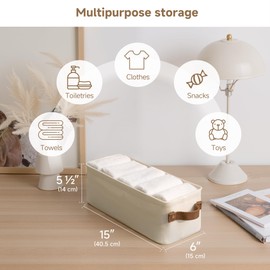 StorageWorks Narrow Storage Bins, Small Basket for Closet and Shelves, Fabric Organizer with Handles, Toilet Paper Storage, Natural Color, 2-Pack