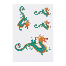 4 x 'Chinese Dragon' Temporary Tattoos - Water Resistant, Skin-Safe, Non-Toxic Transfers, Mixed Sizes (TO00079738)