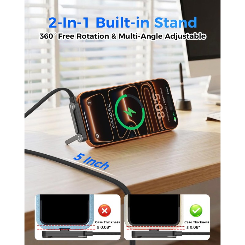 2Pack Invisible Stand Charging Cable, 240W USB-C to C &