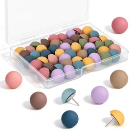 Addyno 50Pcs Matte Morandi Push Pins, Decorative Round Head Thumb Tacks with Steel Point for Cork Board & Bulletin Board, 9-Color Set with Storage Box for Home Office Classroom