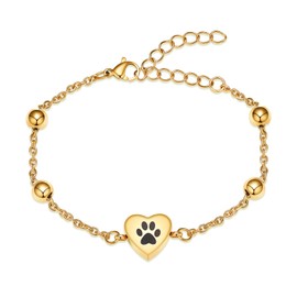 Pet Paw Urn Bracelet for Ashes Adjustable Heart Cremation Bracelet for Pets Ashes Stainless Steel Dog Cat Cremation Jewelry Memorial Keepsake Bracelet