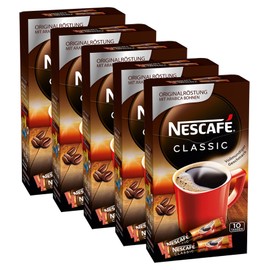 NESCAFÉ Classic Drink Powder Sticks, Soluble Bean Coffee Made from Medium Dark Roasted Coffee Beans, Strong Taste & Intense Aroma, Caffeinated, Pack of 5 (5 x 10 Drinks Powder Sticks of 2 g)