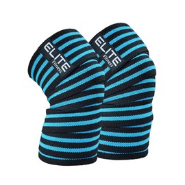 Elite Fitness - Par de wraps para rodilla, knee wraps, rodilleras de compresion, provee apoyo para levantamiento de peso, ideal para gimnasio, paquete con 2 (Azul)