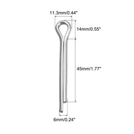 sourcing map Split Cotter Pin, 6mm x 45mm Stainless Steel Clip Fastener Fitting for Automotive, Mechanics, Silver Tone, 8Pcs