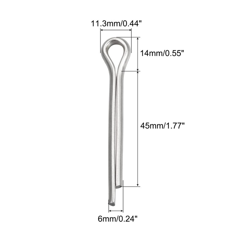 sourcing map Split Cotter Pin, 6mm x 45mm Stainless Steel