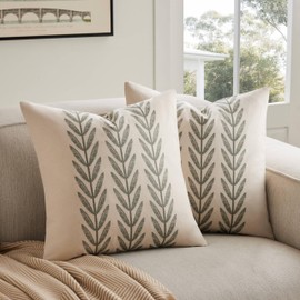 YZJZEDS 100% Cotton Farmhouse Leaves Throw Pillow Covers Set of 2, 20x20 Inch Green Pastoral Decorative Print Cushion Covers for Sofa Bed Living Room Home Decor