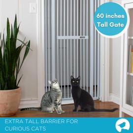 BIRDROCK HOME Extra Tall Pet Gate for Doorways | 60in Tall Cat or Dog Indoor Gate | Adjustable 31in-36in Width | Auto Close | Includes Protective Wall Cups - White