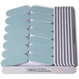 HIFAU Nail Files and Buffer Set, Nail File Upgrade 100/180 Grit to 120/180 Grit, 600/3000 Grit Nail Buffer, 22 Pieces Manicure Tool Set for Fingernail & Toenail, Washable,