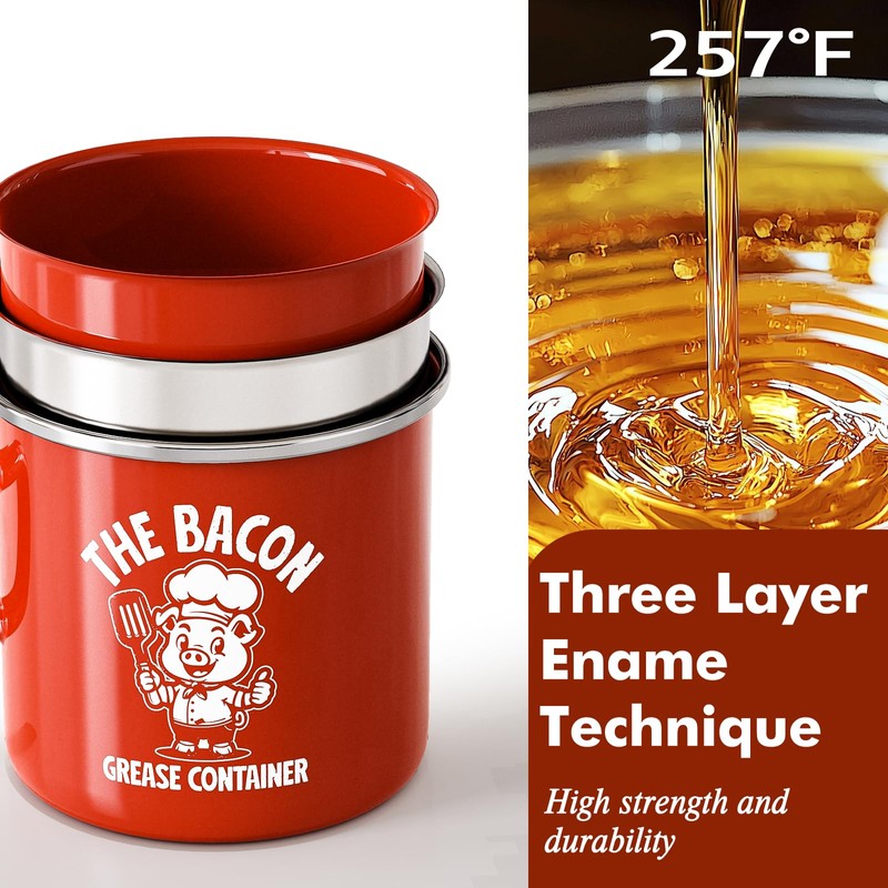 PGYARD Mini Bacon Grease Saver With Strainer - 15OZ Enamel