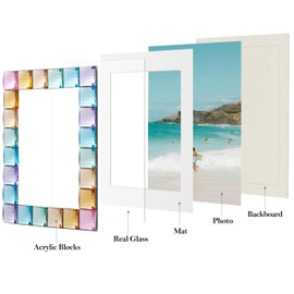 eletecpro 4x6 Decorative Glitter Jewel Picture Frame with Real Glass and Multicolor Acrylic Adorned, Modern Style for Art Paintings Funny Office Decor, Rainbow Set of 2