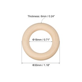 uxcell 100Pcs 30mm(1.2-inch) Natural Wood Rings, 6mm Thick Smooth Unfinished Wooden Circles for DIY Crafting, Knitting, Macrame, Pendant