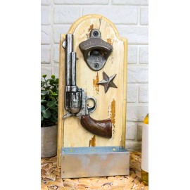 Ebros Gift Wooden Rustic Wild West Cowboy Pistol Revolver Western Star Beer Bottle Opener