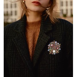 KristLand Starfish Brooch Austrian Crystal Rhinestone Pearl Women Corsage Pin Gold Plated Brooch Pin Gift Box Ladies Red