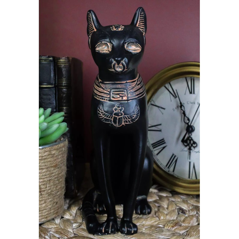 Ancient Egyptian Goddess Bastet Statue In Rustic Clay Finish Temple