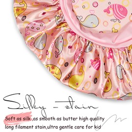 2 PCS Kids Satin Bonnets for Girls with Scrunchies,Hair Bonnet for Sleeping,Toddler Tie Silk Bonnets Curly Sleep Cap