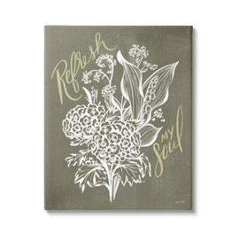 Stupell Industries Refresh My Soul Botanical Flower Leaf Sprouts Stencil, Design by House Fenway