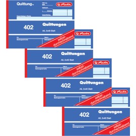 Herlitz Receipt Pad 402, Self-Copying, A6 Landscape, 2 x 40 Sheets (Pack of 4)