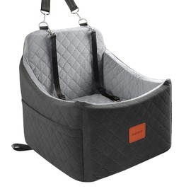 INDYBUD Dog Car Seat for Small Medium Dogs,Detachable Washable Dog Booster Seat Under 35lbs, Pet Car Seat Travel Bed with Storage Pockets and Safety Belt (Black/Grey, Medium)