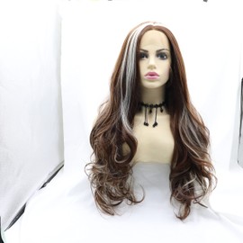xiweiya White Highlight Mixed Blonde Brown Lace front Wig Long Body Wave Brown 13 * 3 Lace Front Wig Heat Resistant Fiber Brown White Wigs for women 24inch