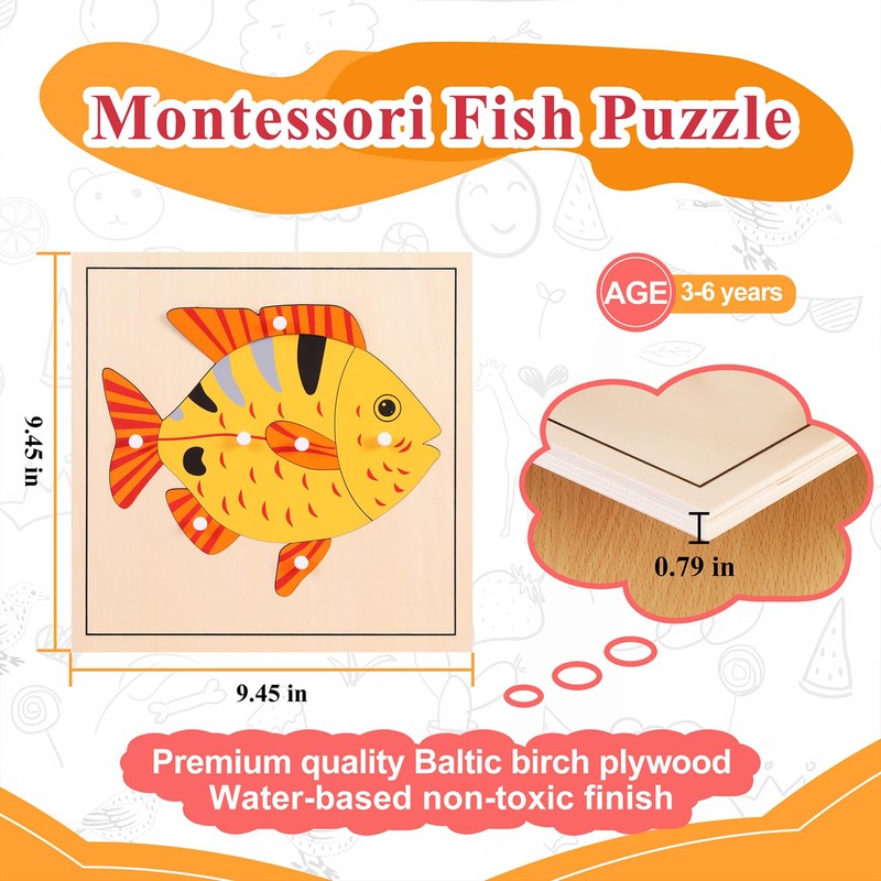 Montessori Outlet Fish Puzzle for Children 3-6 Years Montessori Education