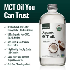 Natural Force Organic MCT Oil – Pure Glass Bottle – Made from 100% Cold Pressed Virgin Coconut Oil + Certified Keto, Paleo, Kosher, Vegan & Non-GMO – Lab Tested for Quality and Purity - 16 Ounce