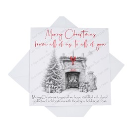From All of Us To All Of You Christmas Card, Family Christmas Card, Sketchy Fireplace Card with Poem Verse, Festive Card (Single Card x 1)
