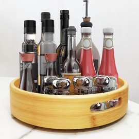 PIGPIGFLY Rotating Spice Rack for Kitchen, Kitchen Spice Rack, Rotating Spice Rack for Storing Spices and Jars in the Pantry, Bamboo Spice Organizer(35cm)
