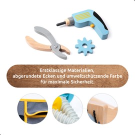 umu® Children's Wooden Tool Play Set with Drill, Saw, Screws, Hammer and Much More, Toy Tool Belt for Role Play, 25 Pieces Children's Tool Set, Wooden Toy for 3, 4, 5 Years Old
