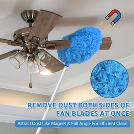 Ceiling Fan Cleaner Duster High Ceiling Extended Fan Blade Cleaner from 13 to 50 Inch Reusable Microfiber Ceiling Fan Duster with Extension Handle for Furniture Bookshelves Wall Door (Blue)