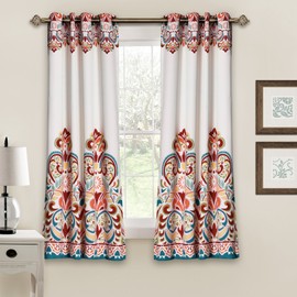 Lush Decor Clara Curtains Paisley Damask Print Bohemian Style Room Darkening Window Panel Set for Living, Dining, Bedroom (Pair), 52"W x 63"L, Turquiose & Tangerine