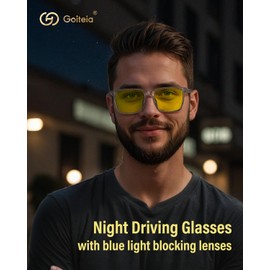 Goiteia Night Driving Glasses-Blue Light Glasses for Men, Yellow Glasses for Rainy, Anti Glare from Front/Rear Headlight