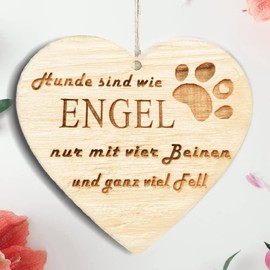 Family heart dogs are like angels only with four legs and a lot of fur, decorative sign, heart sign, wooden heart, wooden sign, 10 x 10 cm, gift for the family, saying gift wood gift