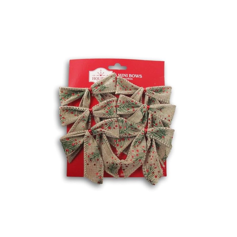 Miniature Jute Tie-On Christmas Bows with Red Glitter - 6