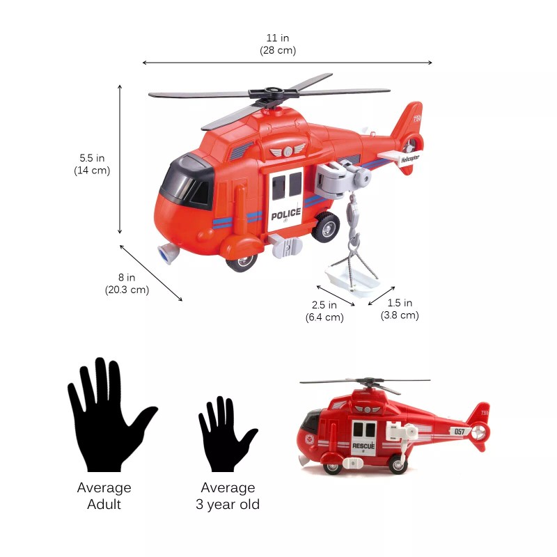 Vokodo Toy Fire Rescue Helicopter 11" With Lights And Sounds