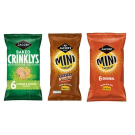 Jacob's Mini Cheddars Variety Pack (Crinklys Cheese & Onion, Mini Cheddars BBQ, Original)