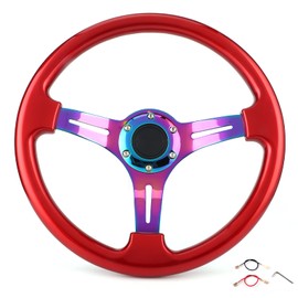Volante deportivo para automóvil 350 mm  14 pulgadas de diámetro Universal para vehículo Coche de carreras 6 agujeros Rojo Reemplazo del volante...   
