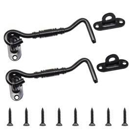 Yosawo Pack of 2 Black Storm Hooks, Stainless Steel Cabin Hooks, Viewing Hooks, Sliding Door Handle for Sliding Door Windows, Windows, Garden House (Black-4)