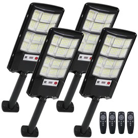 Cenfmlt Solar Street Lights Outdoor 4 Pack, Dusk to Dawn LED Flood Light with Motion Sensor, IP67 Waterproof 6500K Security Lamps & Remote Control for Driveway, Garage, Barn