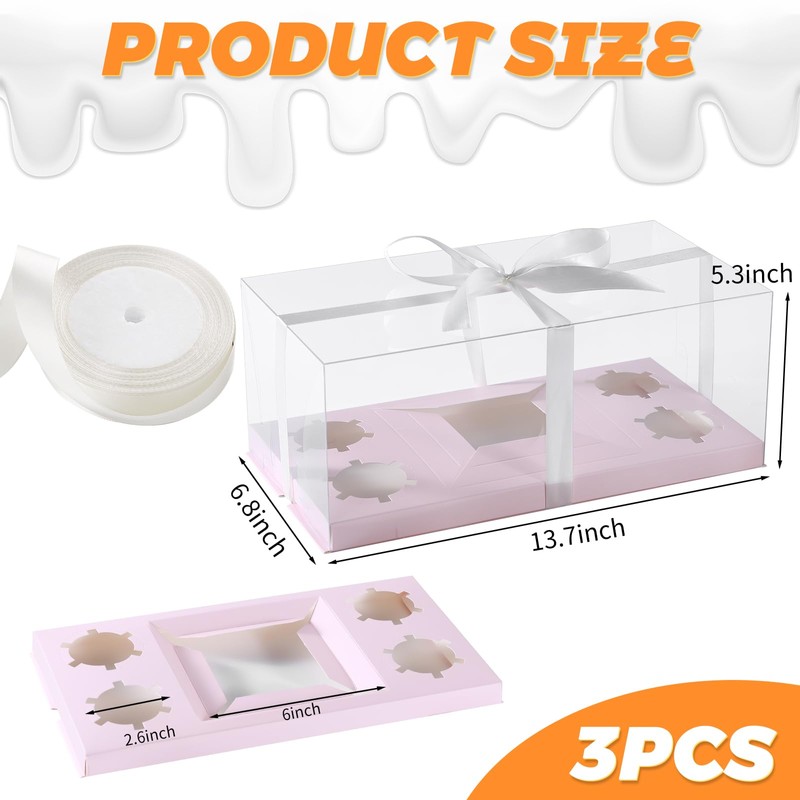 JCD 3Pcs Pink 1+4 Bento Box with Clear Window Bento
