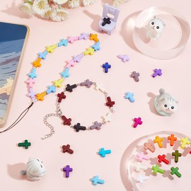 PandaHall 480pcs 24 Farbe Chunky Acryl Kreuz Perlen Bunte Abstandshalter Lose Perlen für Ostern Eid Mubarak Ramadan Dekoration Schmuck Halsketten, Freundschaft Armbänder, Ohrring Herstellung