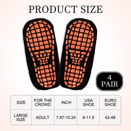 4 Pairs of Men's Non-Slip Socks, Yoga Socks with Nubs for Men, ABS Non-Slip Socks, Cotton Pilates Socks, Non-Slip Socks, Men for Yoga, Fitness & Trampoline - Sizes 39-46, black