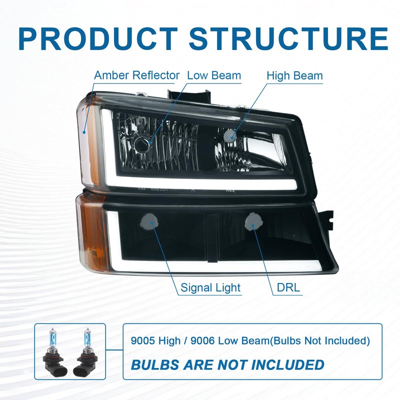 Fullux LED DRL Headlight Assembly Headlights, Compatible with 2003-2006 Chevy