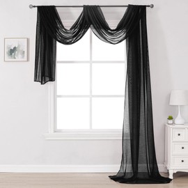 DONREN Jet Black Window Scarf Curtains for Outdoor Decoration - Add Luxury Beautiful Elegant Effect to Curtain Panels (1 Panel, 52 x 216 Inches Long)