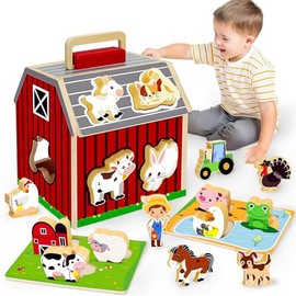 12 En 1 Juguetes Montessori para Niños y Niñas, Animales De Granja Juguetes De Clasificación De Formas, Juegos Didácticos Rompecabezas Apilable De Gra