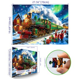 Blueforest Christmas 1000 Piece Jigsaw Puzzle for Adults - 27.5x19.7 Inches Holiday Train Scene with Aurora & Santa, Challenging Fun Adult Puzzles, Home Decor