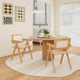 Giantex Boho Cane Dining Chairs Set of 2, Max Load 330 Lbs, Wooden Dining Chairs, Bamboo Accent Armchair for Living Room, Dining Room, Natural